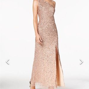 New Adrianna Papell One-Shoulder Sequined Gown w/ Slit in the bottom, Size 8